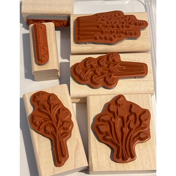 Stampin Up! Pocket Silhouettes Rubber Stamps Set Of 6 Wood Mounted Floral & Sent - Picture 2 of 3